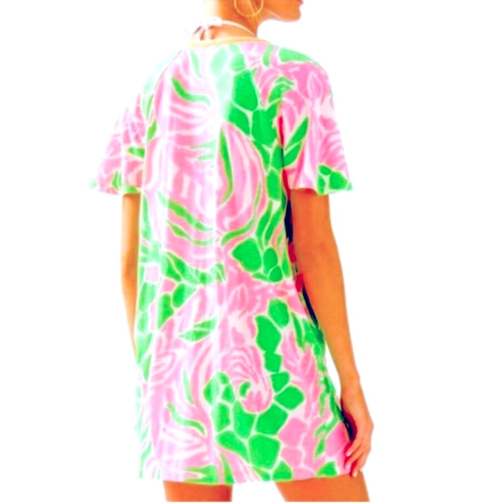 Lilly Pulitzer Bonita Cover Up Dress Tunic V Neck Mini Cotton Pink Green XS - Picture 2 of 10